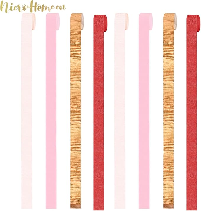 NICROHOME EUR Valentine's Day Decorations, 8 Rolls Pink Red Crepe Paper Streamers for Galentine's Day, Baby Bridal Shower, Birthday Party, Wedding Decorations, 82 Ft Long