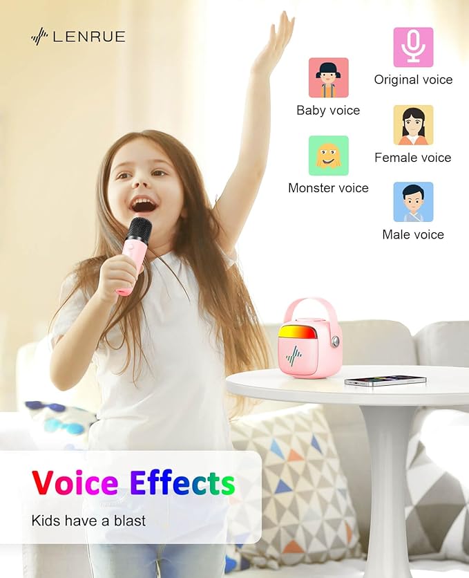 LENRUE Karaoke Machine for Kids, Birthday Gifts for Girls Boys Teens with Wireless Microphone, Colored Lights, Trendy Stuff Gifts for 3, 4, 5, 6, 7, 8, 9, 10 +Year Old
