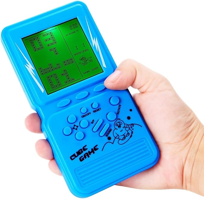 CZT New Retro Block Game Console Green Backlight Large Screen More Convenient for Playing Games Classic Nostalgia Puzzle Built-in 999 in 1 Brick Game Children's Gift (Blue)