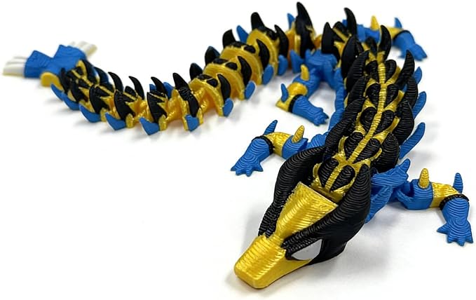3D Printed Dragon,3D Printed Dragon Model,Flexible Articulated 3D Dragon Fidget Model,Unique 3D Printed Animals Gift and Desktop Decoration (Gold & Black-10 inch).