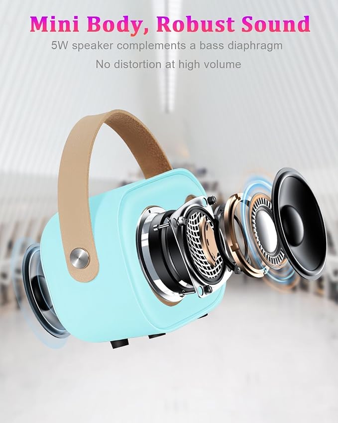 PRUNUS C20 Mini Karaoke Machine,Valentines Day Gifts for Her Him Kids Mens,Portable Bluetooth Speaker with 2 Wireless Microphone for Boys Girls 3-12+ Years Old Birthday Party Blue