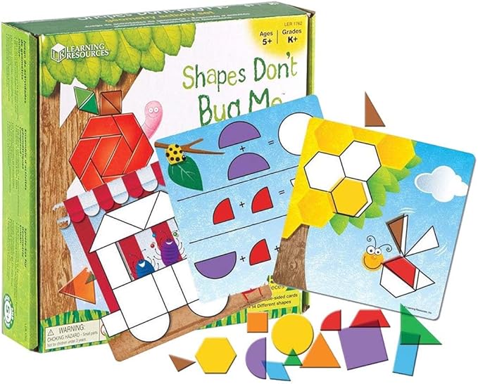 Learning Resources Shapes Don't Bug Me - Geometry Activity Set - 136 Pieces, Ages 5+ Learning Math Games for Kids, Back to School Activities, Classroom Games for Teachers