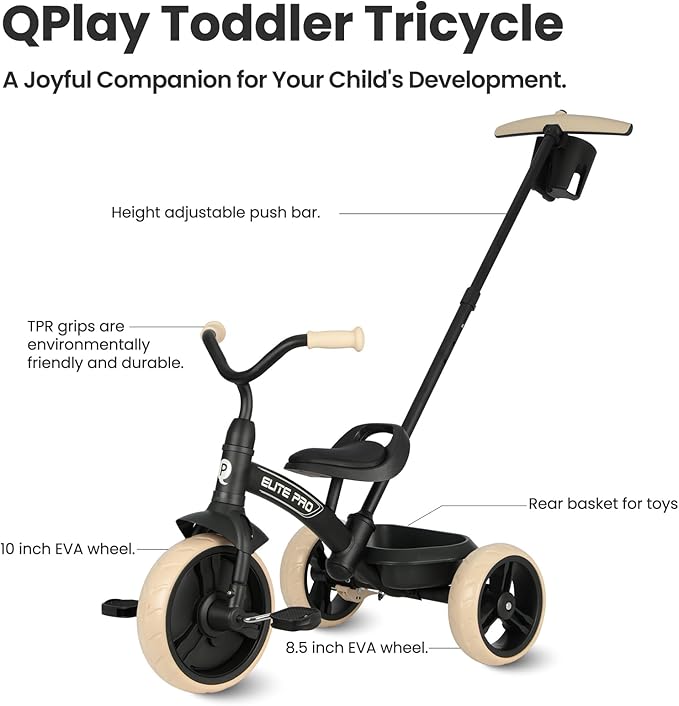 Toddler Tricycles for 2 to 6 Year olds-2 in 1 Kid's Trikes Bike with Push Handles Adjustable & Removable, Push Bike with Toy Storage Basket for Boys & Girls Tricycle Gift (Black)