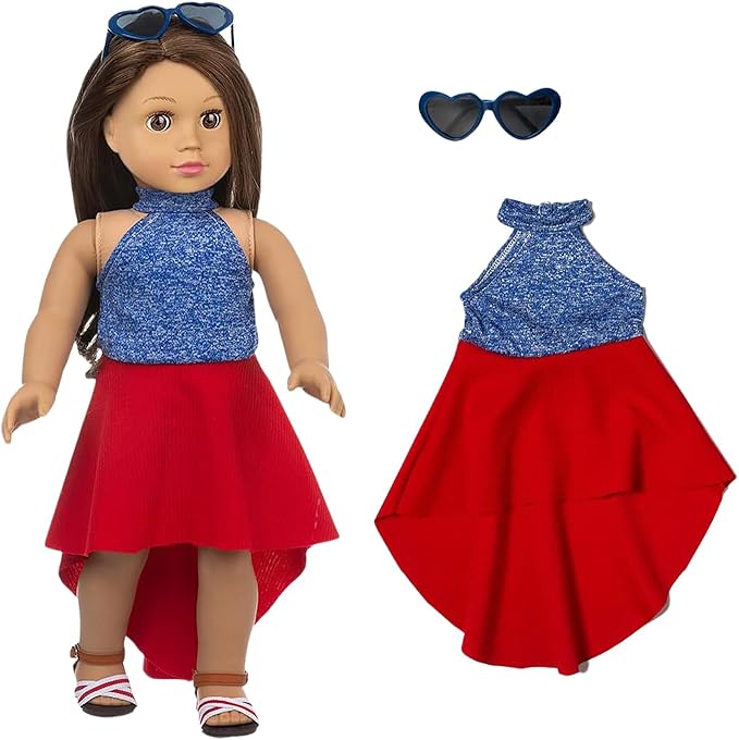 22 Pcs American 18 inch Doll Clothes Gifts and Accessories, Fit 18 inch Doll - Including 10 Sets of Various Styles Doll Clothes, Hair Clips and Sunglasses Handbags