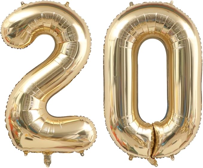 40 Inch Light Gold 20 Number Balloons White Gold Giant 20 Foil Mylar Helium Large Digital Balloon Champagne Gold Birthday Numbers Jumbo Balloons 20th Anniversary Events Party Decorations Supplies
