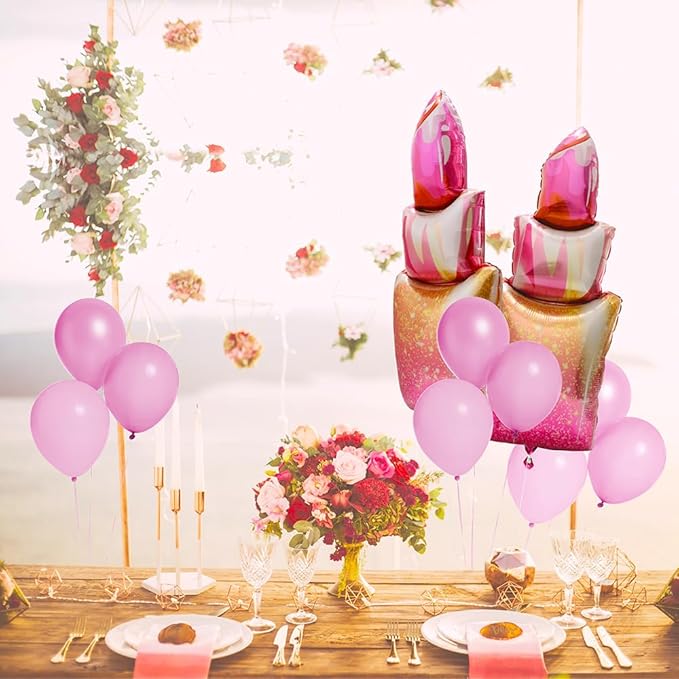 Lipstick Balloon Red Lip Balloon Makeup SPA Decor Girls Pink Princess Party Supplies, 8 Pack Romantic Kiss Bow Balloons (4+4) For Birthday Valentines Galentines Day Wedding Bridal Shower Bachelorette