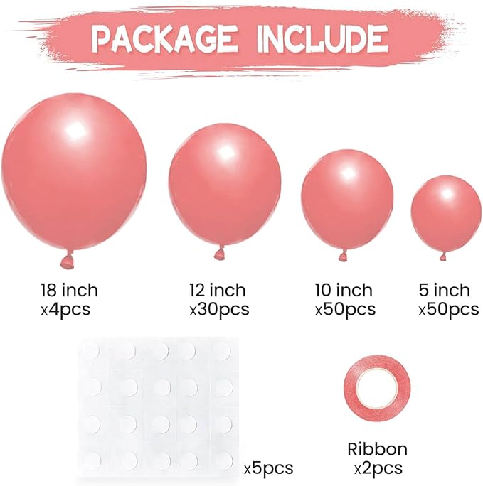 134Pcs Dusty Pink Balloons Different Sizes 5 10 12 18 Inch Retro Pink Latex Balloon for Birthday Wedding Baby Shower.