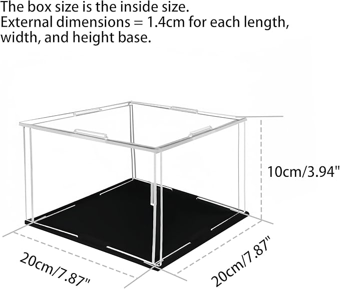 20 x 20 x 10cm Acrylic Clear Display Case Perspex Box Display Cabinets for Collectables, Assemble Countertop Dustproof Protection Showcase for Toys Models Action Figures