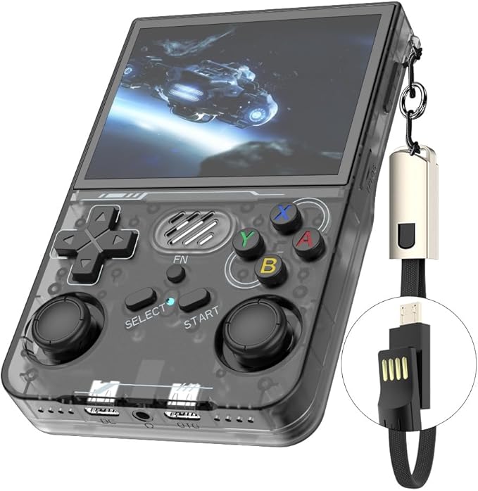 R36XX Retro Handheld Game Console with 128G 3.5 Inch IPS Screen Built-in 30000+ Classic Games Open Source Linux System Portable Pocket Video Player with 3200mah Battery (Translucent Black)