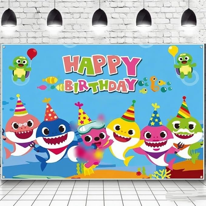 Baby Birthday Party Shark Background (71 inches * 47 inches), Blue Cartoon Ocean Photo Background for Baby Gifting Party Decoration, Shark Decorations and Party Supplies (Blue)