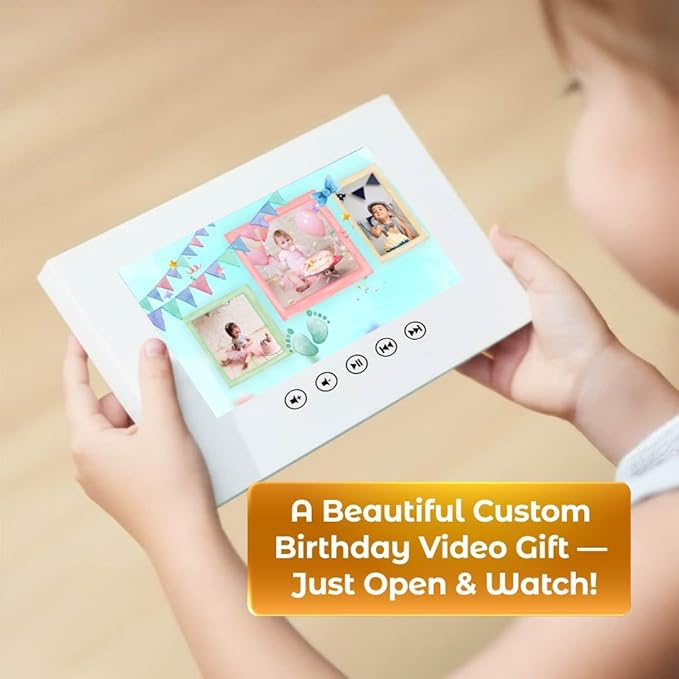 Newborn Birthday Video Greeting Card – Custom Slideshow with Your Photos – Delightful Gift for Babies – 7” LCD Screen, 512MB Storage, Rechargeable Battery, Ready for Instant Playback