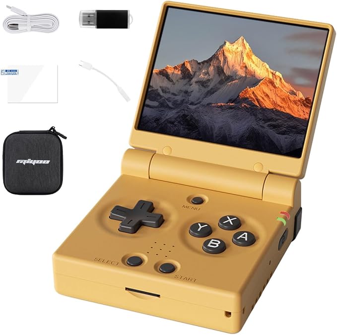 Miyoo Mini Flip Retro Game Console,2.8 Inch IPS Classic System and 2500mAh Battery Video Games Consoles,with Linux System and Wireless Networt Handheld Console Casual Game Console-No SD Card(Yellow)