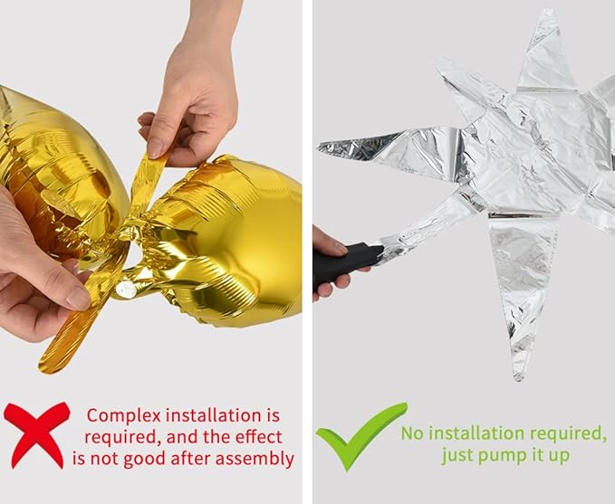 TONIFUL 4 Pcs 22inch 4D Huge Silver Star Balloons Explosion Star Mylar Foil Balloons for Party Supplies Backdrop Christmas,New Year,Birthday, Wedding,Photo Booth Ornament
