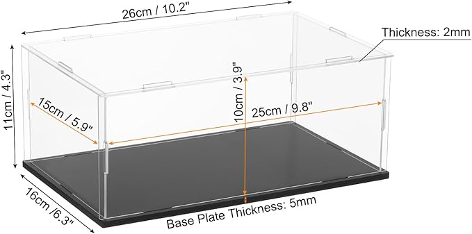 uxcell Acrylic Clear Display Case for Collectibles Self-Assemble Display Boxes with Black Base Dustproof Countertop Storage Box for Collectibles Action Figures, 9.8 x 5.9 x 3.9 Inch