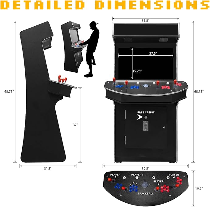 Creative Arcades Full Size Stand-Up Commercial Grade Arcade Machines | 4 Player | 3500 Games | 32" LCD Screen | 4 Sanwa Joysticks | Trackball | Woodgrain | 2 Stools Included | 3 Year Warranty