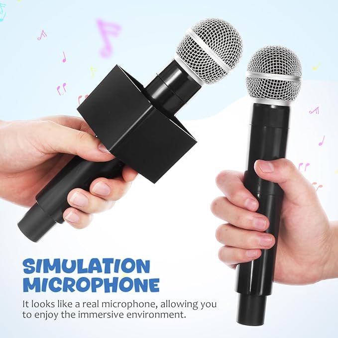 ibasenice Simulation Microphone Toy with Square Mic Flag Prop for Kids Stage Play Cosplay Parties and Speech Practice 9.65 Inch Portable Plastic Fake Microphone