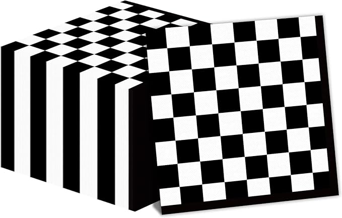 50 Pack Black and White Checkered Flag Party Napkins Disposable Race Car Birthday Party Supplies Racing Car Theme Party Paper Lunch Napkins for Baby Shower Kids Men Party Decorations Favors