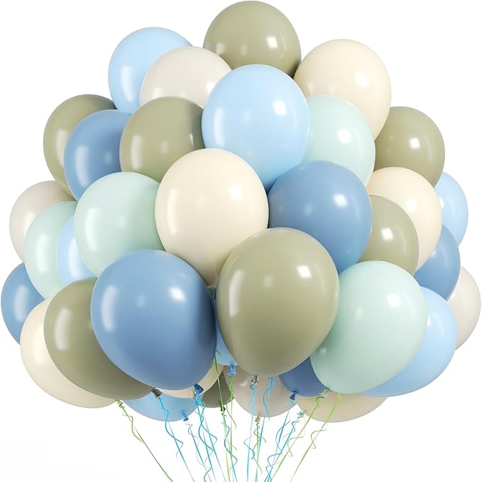 FunHot Blue Green Balloons, 50 Pcs Sage Green Blue Latex Balloon, 12 Inch Pastel Yellow Ivory Helium Balloons for Boy Baby Shower Wild Birthday Wedding Boho Gender Reveal Engagement Party Decorations