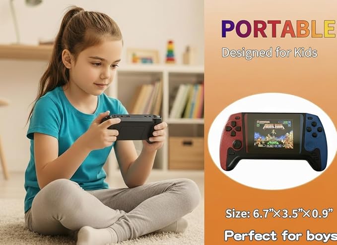 Nolan Lucian Outdoor/Indoor Portable for Children Handheld Game Console, 3.5 Inch LED Screen with 500 Built-in Classic Games Suitable for Children，Easy to use！