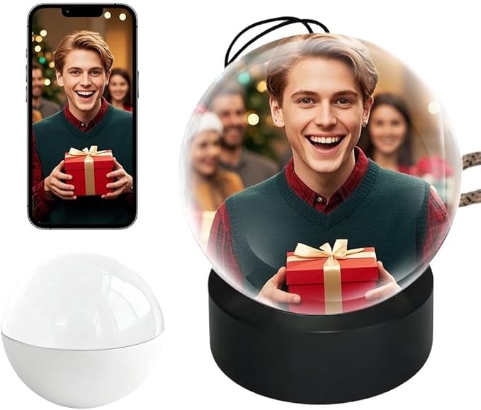 Christmas Memory Sphere Lamp, 2.7Inch Crystal Ball Digital Display Video Player, APP Personalized Videos & Photos Video Gift for Couples Friends Anniversary Birthday Christmas Tree Ornament