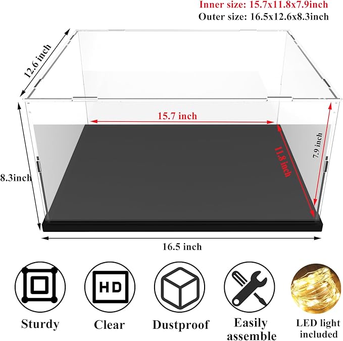 DuvinDD Acrylic Display Case Clear Large Display Box for Lego Star Wars 75375 Starship, for Star Wars Battle of Felucia Separatist MTT (75435), Dustproof Collectibles Showcase (15.7x11.8x7.9inch)