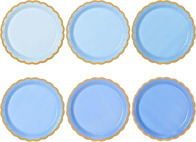 96 Pcs Blue Scalloped Party Paper Plates, 9 Inch Cute Blue Disposable Dessert Baby Bridal Shower Dinner Birthday Cake Paper Plates for Party Bridal Baby Girl Shower Wedding Supplies