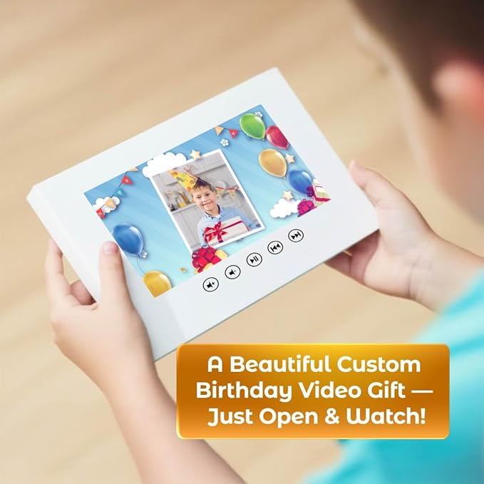 Video Greeting Card for Boys – Personalized Photo Slideshow – Unique Birthday Gift – 7-Inch Digital Screen, USB Charging, 256MB Memory, Long Battery Life