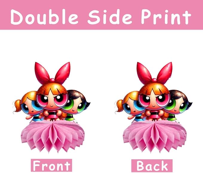8Pcs Power Girls Table Centerpiece Birthday Party Supplies Double Side Table Decorations for Girls Party Decorations