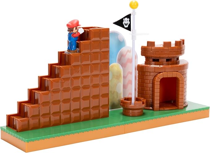 Super Mario Nintendo 2.5" Action Figures Course Complete Playset with Mario Figure, Interactive Stairs, Flagpole, Castle, and Base Platform