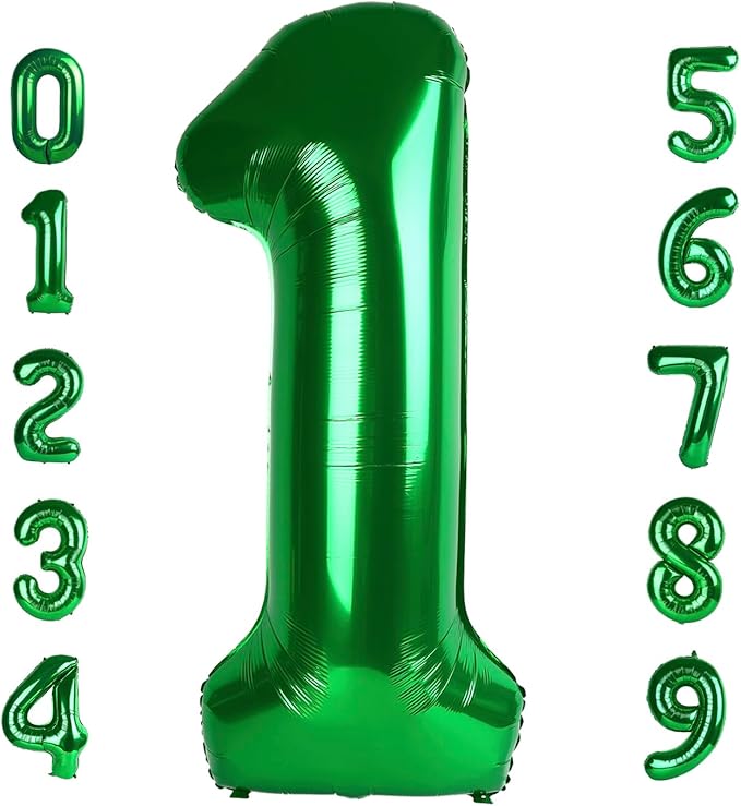 Number Balloons 1, 40 Inch One Balloons for 1st Birthday Girl Boy 1 11 21 Party Decorations Baby Shower Photo Shoot, Dark Green 1 Balloon