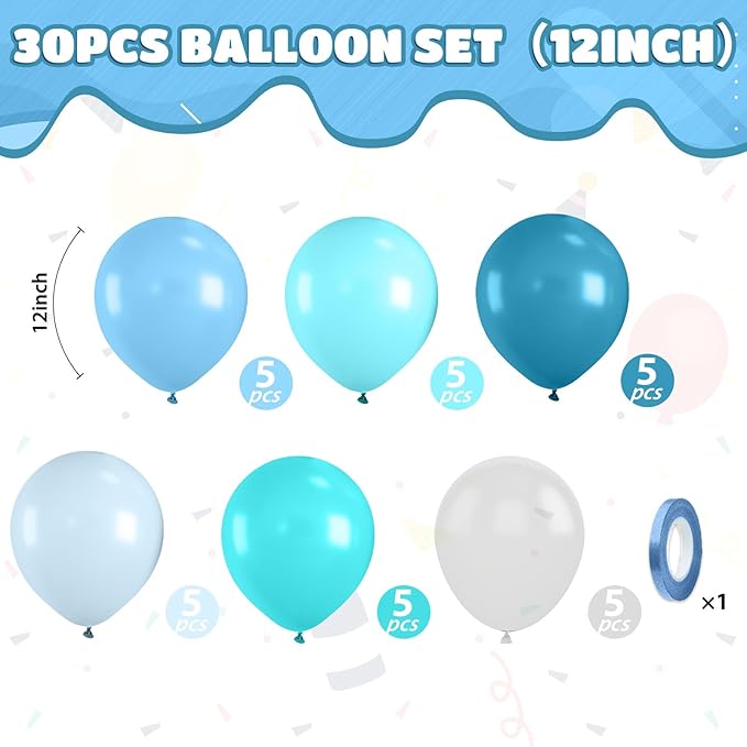 Ocean Themed Balloons, Macaron Light Baby Sea Blue Teal Transparent Balloons for Boy Girl Ocean Themed Birthday Sea Party Baby Shower Decorations
