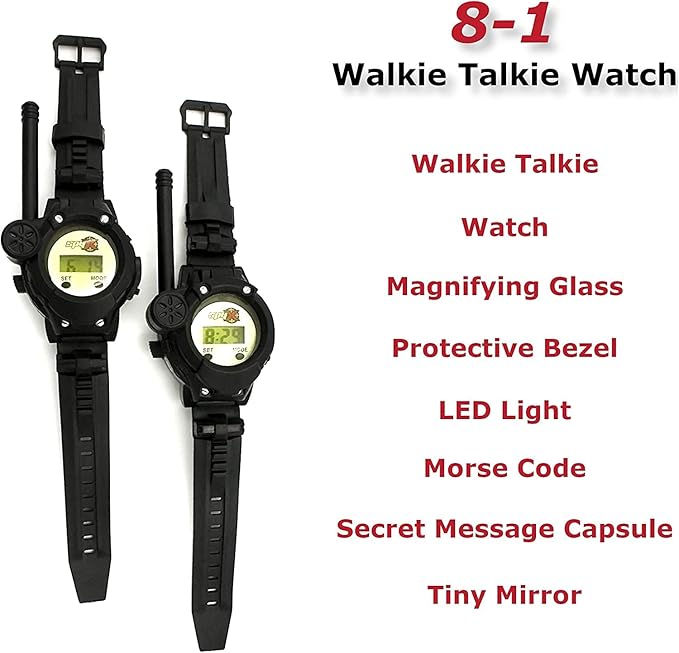 SpyX / Spy Wrist Talkies. 8-1 Multifunctional Walkie Talkies Toy Spy Watch for Kids. Hands-Free Two-Way Radio Spy Gadget Watch for Junior Secret Agent / Ninja Spy. 2-Pack