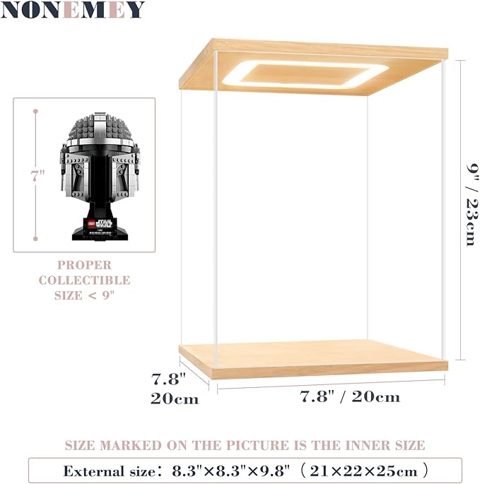 NONEMEY Acrylic Display Case for Lego 75328，Assemble Clear Acrylic Display Case Stand Dustproof Protection Showcase Organizer Box for Action Figures (7.8x7.8x9 inch, 20x20x23cm)