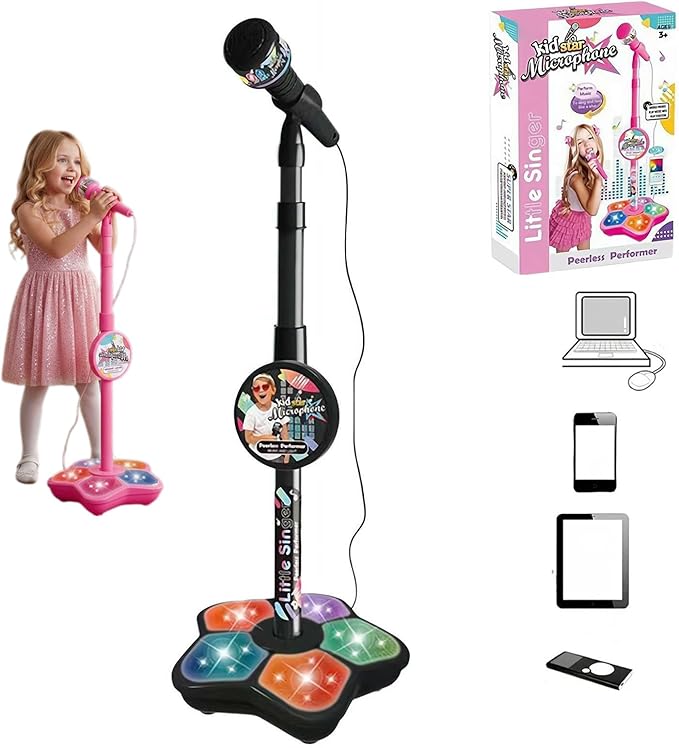 Stand Up Microphone, Kids Microphone with Stand, Multi-Functional Microphones Toy with AdjustableStand, Compatible with Mobile Phones, Kid Microphones for Singing, Musical Toy for Fun Sound Effects