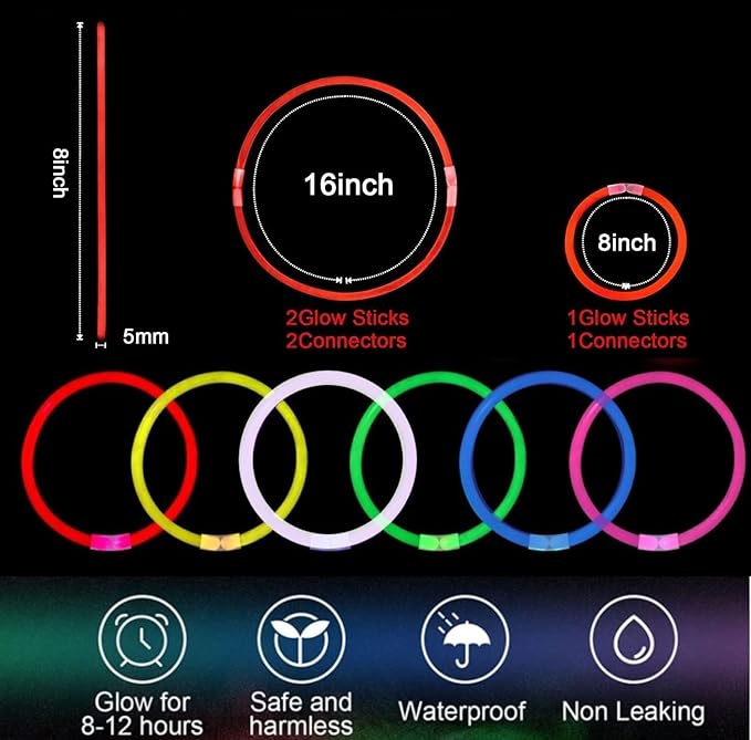 500 PCS Red Glow Sticks Bracelets Necklaces Bulk 8" Glowsticks with Connectors Glow in The Dark Party Supplies Light Up Neon Party Favor for Chirstmas NewYear Valentine’s Day Wedding Birthday