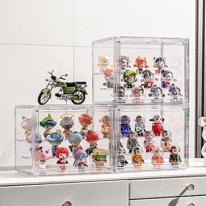 3 Tiers Clear Display Case with Lights, Acrylic Storage Organizers Box with Magnetic Door, Acrylic Dustproof Showcase for Collectibles Action Figure(3PACK Medium+Light)