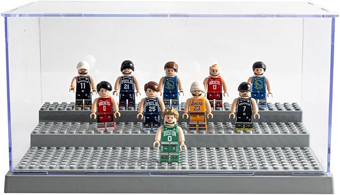WMM Minifigure Display Case for Action Figures Blocks, Dustproof Acrylic Display Box Storage with 3 Movable Steps for Collection Models Minifigures, Bricks Blocks Toys