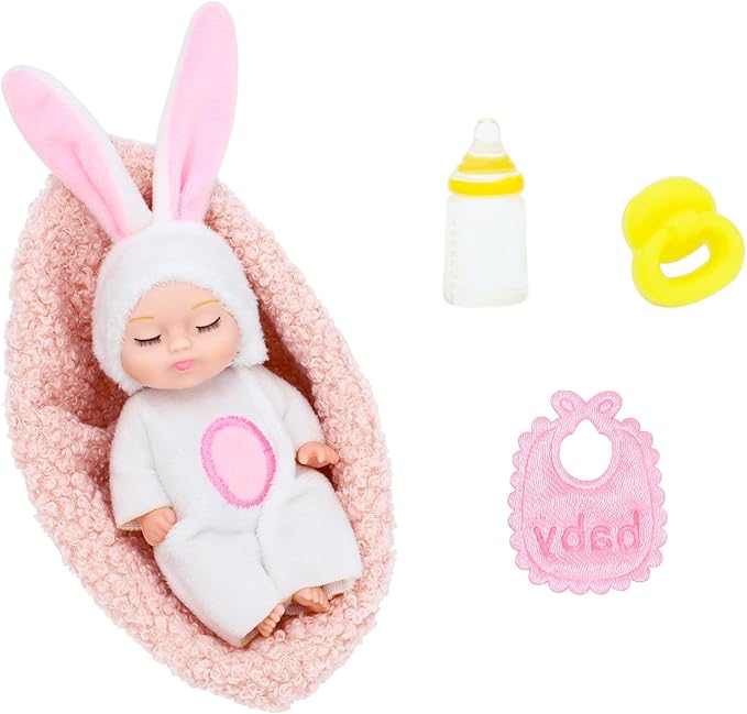 ONEST 5 Pieces 4 Inch Doll with Accessory Cute Dolls Mini Dolls with Clothes Mini Doll with Accessories