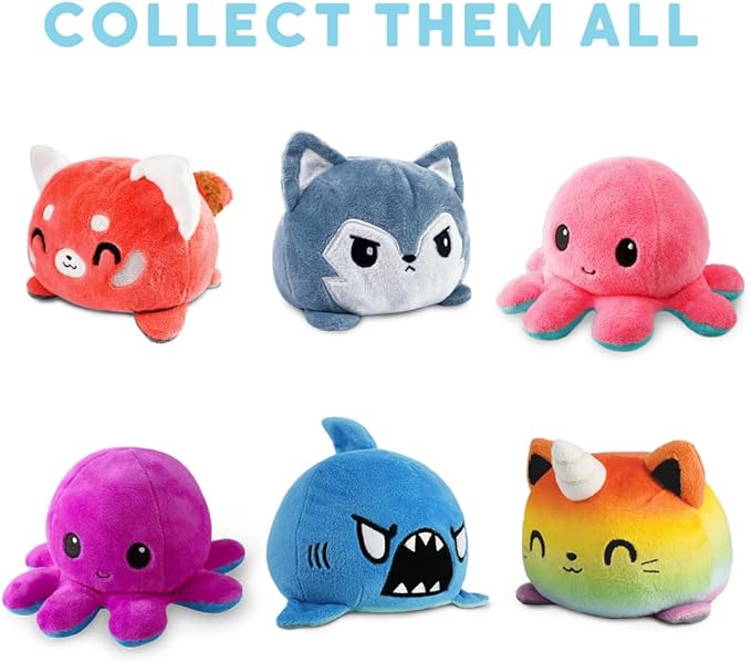 TeeTurtle Reversible Octopus Plushie 4-Inch Glow in the Dark Two-Sided Flip Plush Toy with Embroidered Details - Cute Mini Collectible Plush for Kids, Teens, and Adults