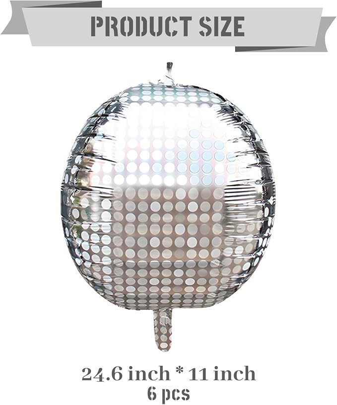 FBQ 6 Pcs Silver Disco Balloon 4D Circular Dots Disco Balloon for 70s 80s 90s Theme Disco Decorations Baby Shower Birthday Party Supplies
