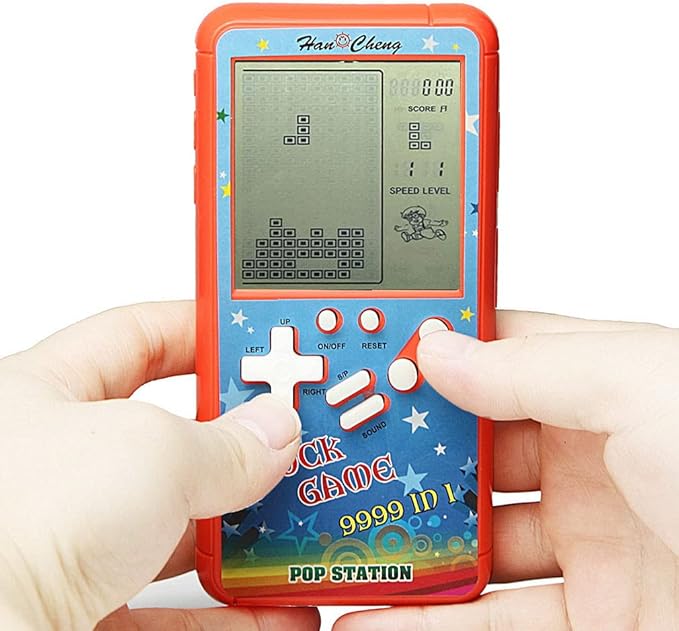 Retro Block Game Console Brick Game Console with Color Shell and Large Screen Powered by 2 AA Batteries Build 23 Games and with a Small Body (Orange)
