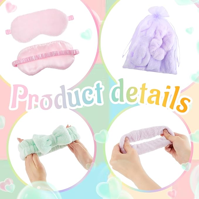 36 Pcs Sleepover Party Supplies for Girl Spa Slumber Birthday Favors Throw Blanket Pillow Eye Mask Headband Scrunchies (Solid Color,Macron Color)