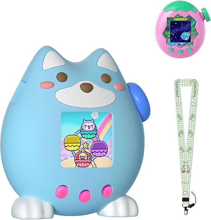 for Tamagotchi Paradise Case,Cute Standing Dog Silicone Protective Cover for Tamagotchi Paradise Electronic Pet,Waterproof Washable Shockproof Anti-Drop 360Full Protection,Puppy Style (Blue)