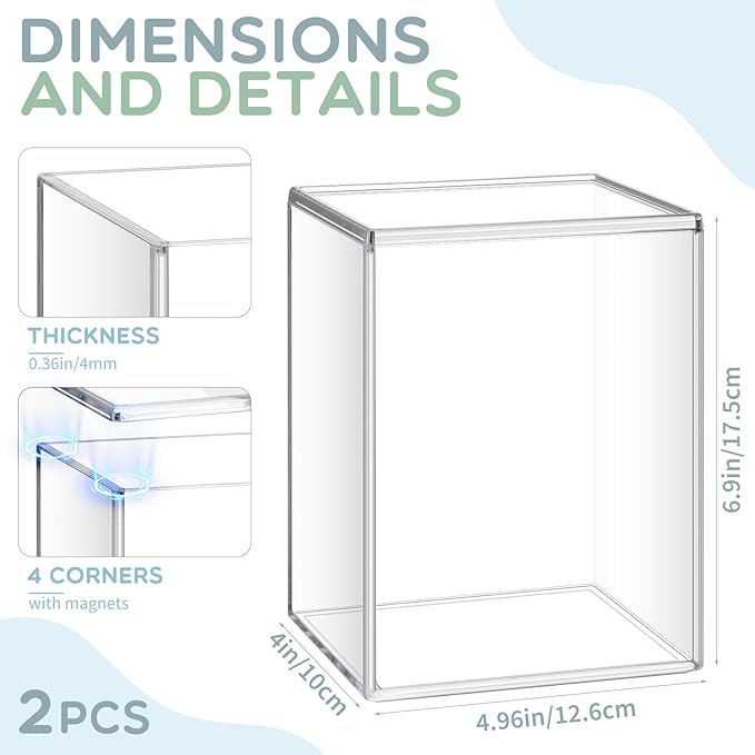 Acrylic Display Case for 4 Inch Figures, Comes with Magnetic Lid and Crystal Clear Case, 4mm Thick Crystal Acrylic Action Figures Protector(2 Pcs)