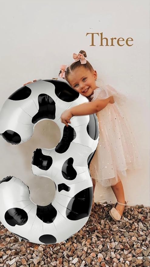 Cow Print Number Balloon Birthday Decorations, 40 inch Number balloon 0-9(Zero-Nine), Cow Balloon for Farm Birthday Party Supplies, Cow Themed birthday party Decorations (Number 3)