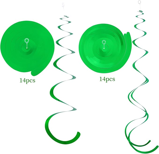Green Ceiling Swirl Foil Decorations Hanging Plastic Streamer Themed Swirl Party for St. Patrick’s Day Spring Summer Celebration Party Supplies, Pack of 28