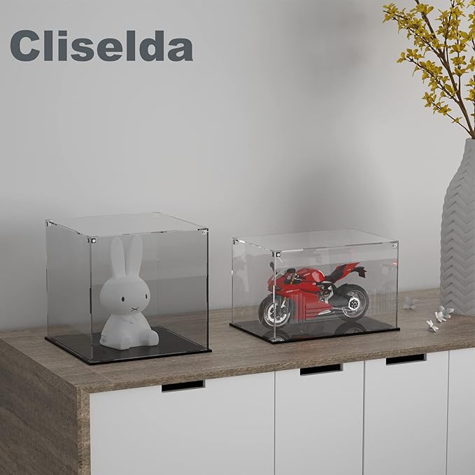 Cliselda Clear Acrylic Display Case with Black Base 10x10x10 inch, Sturdy Acrylic Display Box Countertop Box, Assemble Dustproof Protection Showcase for Action Figures Toys Collectibles
