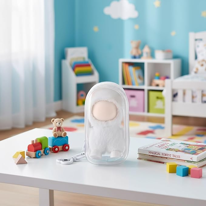 Clear Protective Case Display Accessories for 4.13 Inch 10cm 4.0 Series Plush Doll with Keychain, PVC Hanging Storage Case Cover Doll Storage Bag Figures Dolls Collectible Toys(Transparent)