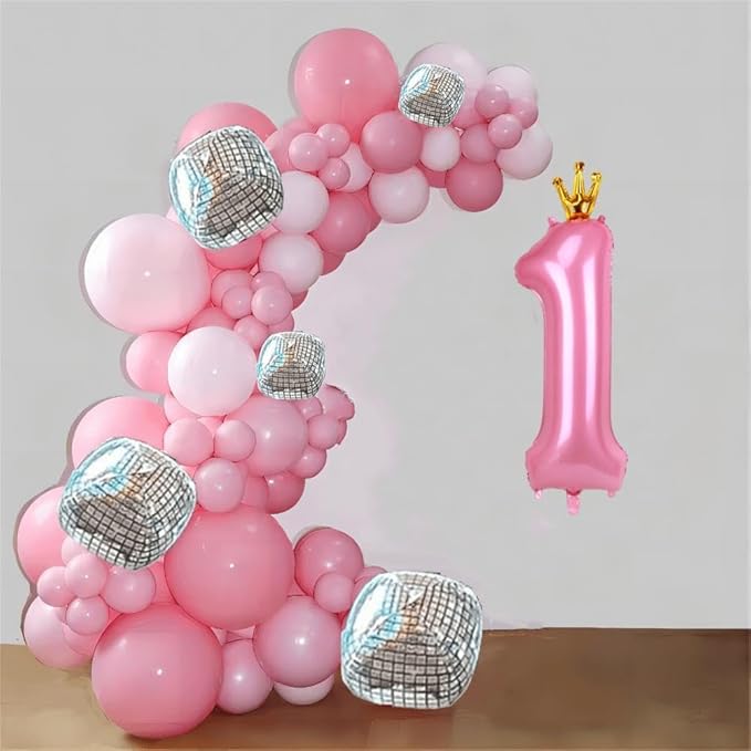 40 Inch Crown Pink Number 1 Balloon, Big Conjoined Baby Pink Foil Mylar Helium 1 Balloon | Girls 1st Birthday Balloon Pink Princess Theme Baby Shower First Birthday Party Decorations Supplies