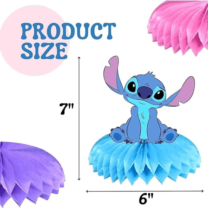 For Stitch birthday party supplies, 9Psc honeycomb center decorations, Stitch party decorations, double-sided desktop , center decorations for parties